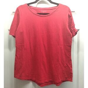 Talbots Women's Size Medium Red Slub Cotton Keyhole Sleeves Tee T-Shirt
